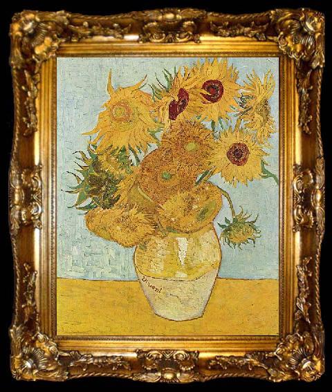 framed  Vincent Van Gogh Vase with Twelve Sunflowers, August, ta009-2
